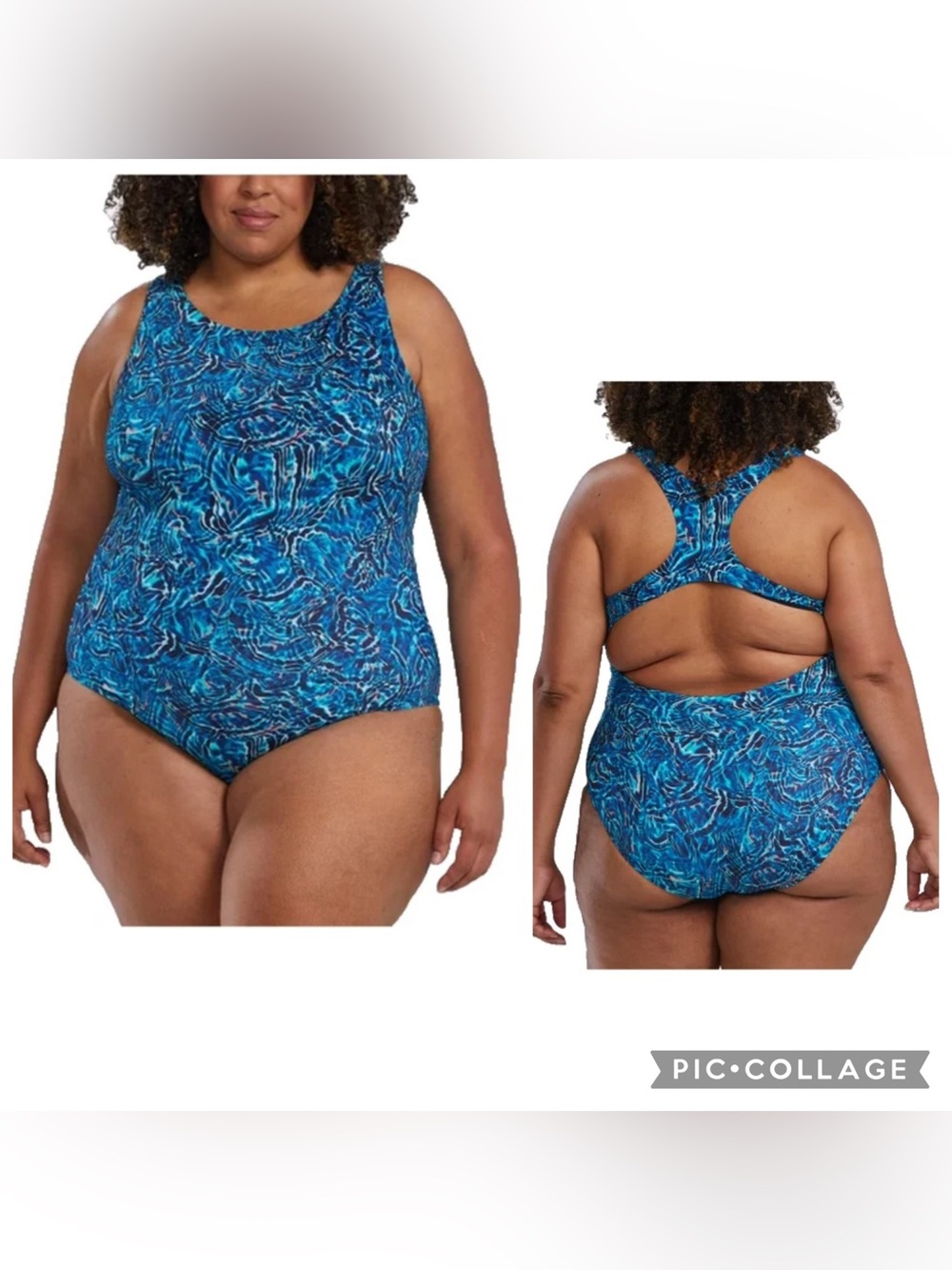 TYR Blue Marble-Print Racerback Plus-Size One-Piece Swimsuit XXL